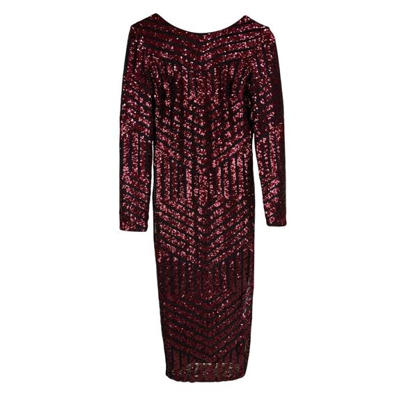 Dress The Population NWT Emery Long Sleeve Sequin Cocktail Dress Size L Berry - Picture 3 of 12